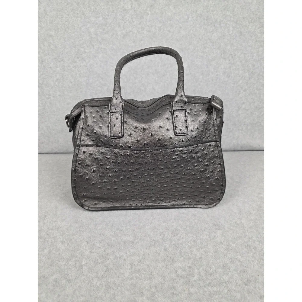 London‎ Fog Bag Womens Small Black Ostrich Embossed Satchel Handbag Purse